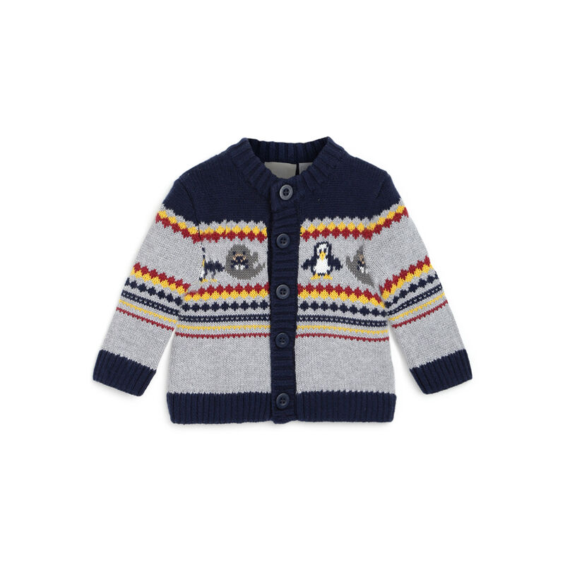 Boys Light Grey Printed Cardigan image number 0